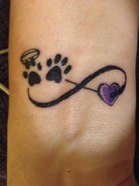 Pawprint Tattoo With Halo, Cat Paw Print With Halo Tattoo, Plumeria Tatoos, Pet Memorial Tattoos, Cat Paw Print Tattoo, Cat And Dog Tattoo, Halo Tattoo, Pet Memorial Tattoo, Dog Memorial Tattoos