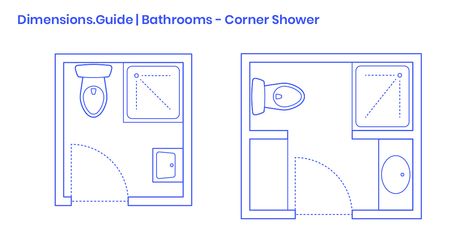 Corner shower bathrooms are three-quarter baths consisting of a toilet, sink and shower stall. Corner shower bathrooms with a side layout are more efficient with a tighter 5’11” x 5’3” | 1.8 m x 1.6 m floor plan, while corner showers with a central aisle are larger at 6’6” x 7’2” | 1.98 m x 2.18 m. Dimensions Bathroom, Corner Showers, Morpholio Trace, L Shaped Bathroom, Shower Dimensions, Basement Ceiling Options, Sandpoint Idaho, Small Bathroom Remodel Designs, Sink Toilet