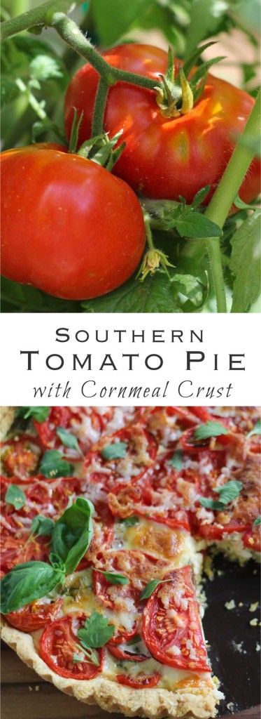 Southern Tomato Pie with a Cornmeal Crust. Gluten-free option, too. Tomato Pie With Cornmeal Crust, Gluten Free Tomato Pie, Pie Night, Cornmeal Crust, Quiche Vegan, Southern Tomato Pie, Recipes Pizza, Tomato Dishes, Vegan Casserole