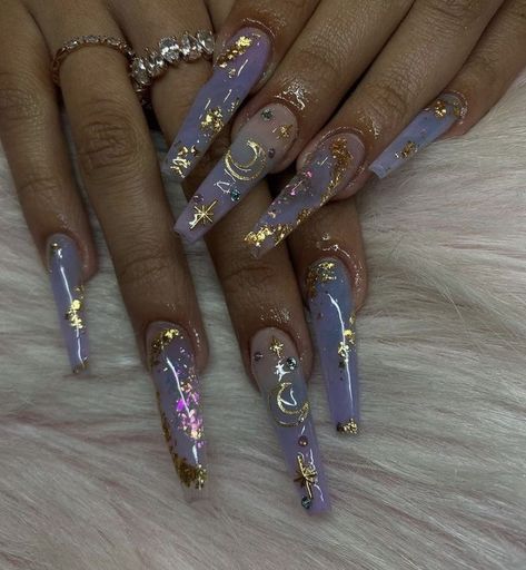 Nails Acrylic Moon, Starry Night Acrylic Nails, Over The Moon Nails, Earthy Nails Acrylic Long, Libra Acrylic Nails, Moon Nails Acrylic, Celestial Nails Acrylic, Libra Nails Acrylic, Moon Acrylic Nails