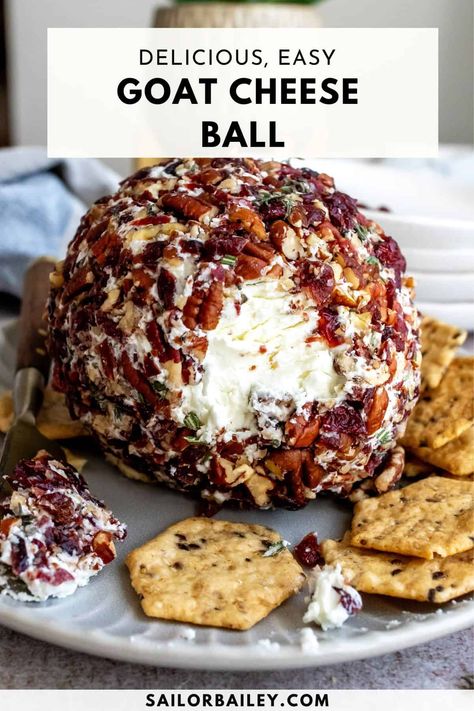 This delicious, festive cheese ball is a family favorite. Make mini goat cheese balls or a large one for sharing!
 via @sailor_bailey Christmas Cheese Balls Ideas, Goat Cheese Snacks, Best Cheese Ball Recipes, Mini Goat Cheese Balls, Recipes Goat Cheese, Honey Sriracha Brussel Sprouts, Goat Cheese Ball, Feta Cheese Ball, Brussel Sprouts Appetizer