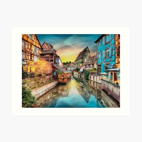 Get my art printed on awesome products. Support me at Redbubble #RBandME: https://www.redbubble.com/i/art-print/French-Colmar-the-Little-Venice-France-by-TanyDi/79322491.1G4ZT?asc=u French Art Deco Posters, Vintage French Posters Art Nouveau, Venice Painting, European Home, France Art, River House, Colmar, European Art, Photo Overlays