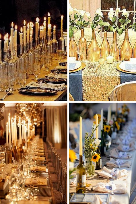 Diy Wine Bottle Centerpieces For Wedding, Boho Wine Bottle Centerpieces, Wine Bottle Vases Centerpiece, Wine Bottle Centerpieces For Wedding Diy, Gold Wine Bottle Centerpiece, Wine Bottle Centerpieces For Wedding, Wine Bottle Candle Centerpiece, Champagne Centerpiece, Wine Bottle Centerpiece