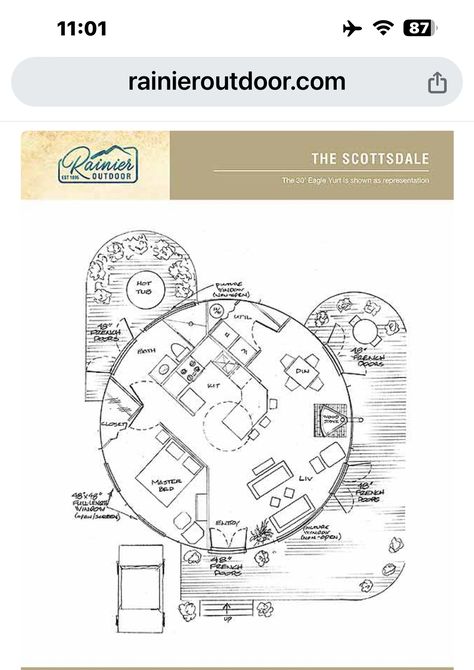 Yurt Layout Floor Plans, Yurt Floor Plans, Yurt Interior, Luxury Yurt, French Windows, Round House, Yurt, House Plans, Floor Plans