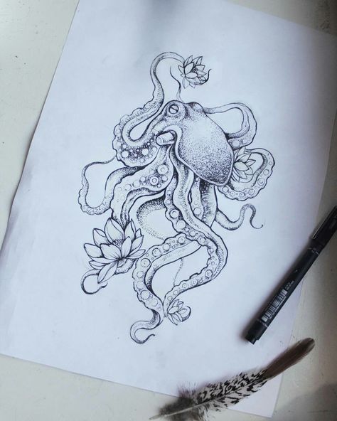 Octopus Flowers Tattoo, Octopus Holding Flowers Tattoo, Flower Octopus Tattoo, Ocean Leg Tattoos For Women, Octopus And Flowers Tattoo, Octopus With Flowers Tattoo, Floral Octopus Tattoo, Octopus Flower Tattoo, Octopus Sleeve Tattoo Women