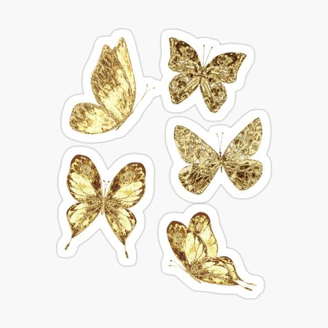 Gold Stickers Aesthetic, Golden Stickers, Butterflies In Flight, Journal Business, Butterfly Stickers, Golden Wings, Stickers Aesthetic, Gold Stickers, Gold Aesthetic