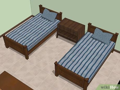 How to Fit Two Twin Beds in a Small Room: 12 Steps (with Pictures) L Shape Twin Beds Ideas, Corner Unit Twin Beds, L Shaped Twin Beds, Corner Twin Beds, L Shaped Beds, Twin Beds For Boys, Double Twin Beds, Twin Beds Guest Room, Small Room Layouts