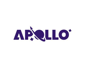 Apollo - Logo Design - Logotype, Space, Spaceship, Planet, Stars, Purple Space Logo Ideas, Space X Logo, Planet Logo Design, Spaceship Logo, Apollo Logo, Purple Logo Design, Space Logo Design, Space Branding, Stars Logo