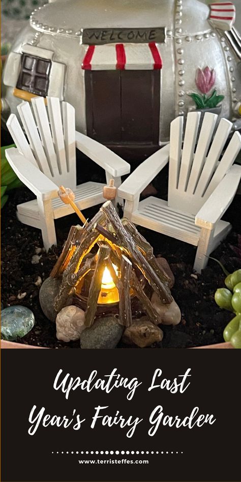 Fairy Garden Fire Pit, Mini Fire Pit, Fairy Garden Pots, Fairies Garden, Fairy Stuff, Backyard Fireplace, Garden Fire Pit, Diy Fairy, Camping Theme