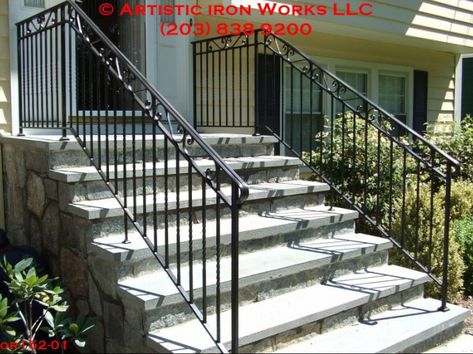 Exterior Railings — Artistic Iron Works | Norwalk CT | Railings, Gates, Fences, Stairs, Custom Design Rod Iron Railing, Wrought Iron Porch Railings, Iron Railings Outdoor, Exterior Stair Railing, Exterior Handrail, Wrought Iron Railings, Outdoor Stair Railing, Wrought Iron Stair Railing, Wrought Iron Handrail