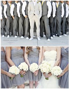 Suits Men, Bridal Party Dresses, Gray Weddings, Groomsmen Attire, Ivory Wedding Dress, Bridesmaids And Groomsmen, Wedding Suits Men, Ivory Wedding, Groom And Groomsmen