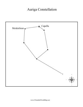 The stars Menkalinan and Capella make up the Auriga constellation. Capella Star, Auriga Constellation, World Map Continents, Constellation Tattoo, Constellation Map, Map Outline, Packaging Ideas Business, County Map, Constellation Tattoos