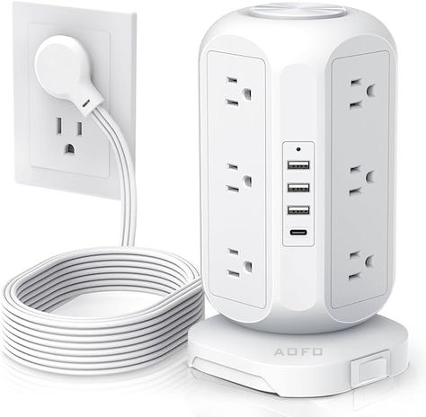 Amazon.com: Tower Power Strip Flat Plug with 12 Outlets 4 USB(1 USB C),AOFO Surge Protector Charging Station with Overload Protection, Widely Spaced Multiple Outlets 10Ft Extension Cord for Home, Dorm,Office : Electronics Outlet Plug, Tower Design, Electronic Musical Instruments, Office Electronics, Vertical Design, Surge Protector, Dorm Essentials, Extension Cord, Desktop Organization