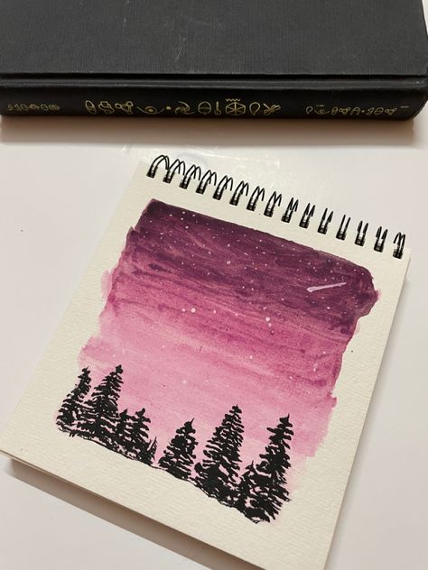 Pink Sky Painting Easy, Oil Pastel Drawings Easy Scenery, Shooting Star Painting, Scenery Painting Easy, Pink Night Sky, Pink Backround, Sky Watercolor, Pink Drawing, Oil Pastel Drawings Easy