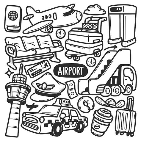 Aviation Doodles, Airport Doodle, Supw Project, Plane Doodle, Travel Doodles, Travel Card, Easy Doodles, Doodles Drawings, Travel Drawing