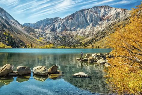 A view of Convict Lake in California’s Sierra Nevada. California Lakes, Convict Lake, Lake Berryessa, Gate Logo, Lakes In California, Tahoe California, Bay Area California, California Wildfires, Real Estate Ads