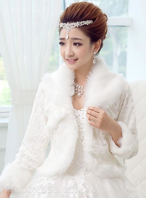 ericdress.com offers high quality   Fur Long Sleeves Wedding Jacket  Faux Fur Jackets unit price of $ 35.87. Bohemia Wedding, Jacket Fur Collar, Bridal Coat, Wedding Jackets, Shrug Jacket, Faux Fur Wrap, Plus Size Wedding Gowns, Jacket Fur, Wedding Jacket