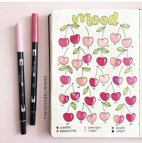 May Journal Ideas Mood Tracker, Cherry Bullet Journal Theme, Cherry Bullet Journal, Mood Bullet Journal, May Mood Tracker, Journal Tracker Ideas, Bullet Journal Tracker Ideas, Bullet Journal Mood Tracker, September Mood