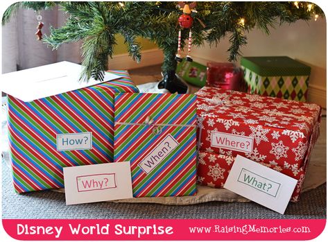 Creative Way to Surprise Gift a Trip to Disney World Christmas Disney Surprise Ideas, Disney World Christmas Gift Ideas, How To Wrap A Trip As A Gift, Disney As Christmas Gift, Giving A Trip As A Gift Christmas, Disney For Christmas Gift, How To Gift A Trip, Disney Christmas Surprise Ideas, Disney Gift Surprise