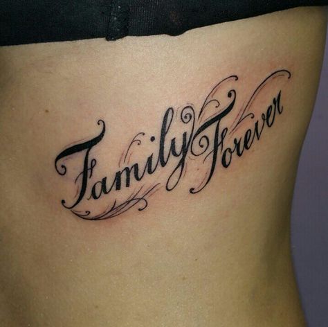 Family forever tattoo Family Words Tattoo, Forever Family Tattoo, Small Tattoos Family, Family Forever Tattoo, Family Over Everything Tattoo, Tattoos In Other Languages, Practice Tattoos, Big Tattoos, Tattoo Kids