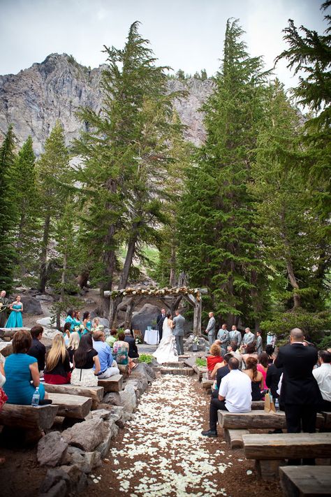 Mammoth Lake Rustic Camp Wedding In Fuchsia & Turquoise Photograph by David Champagne Photography: #mammothweddings #mountainwedding #lakesidewedding #destinationwedding #mammothmountain #weddingwednesday #ceremony #reception #ceremonysites #receptionsites #wedding #engagement Forest Chapel, Champagne Photography, Lake Wedding Venues, Wedding Sites, Summer Camp Wedding, Romantic Rustic Wedding, Adventurous Wedding, Renewal Wedding, Mountain Destinations