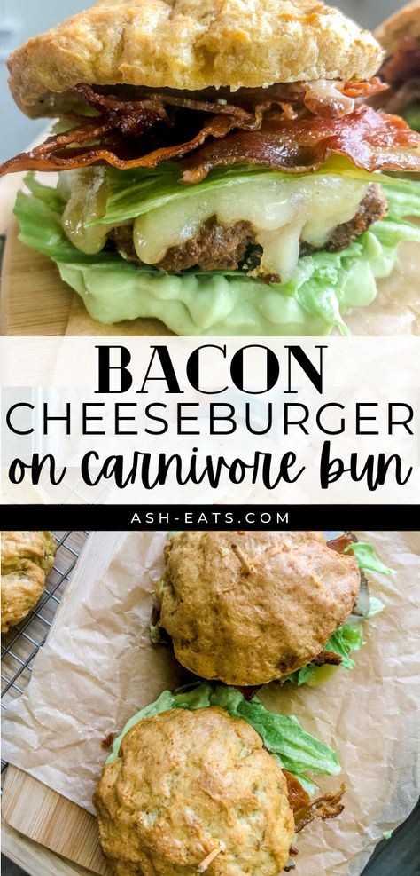 Loaded Bacon Cheeseburger on Carnivore Bun - Ash Eats Carnivore Hamburger Buns, Carnivore Beef Soup Recipes, Carnivore Burger Buns, Carnivore Hamburger Meat Recipes, Carnivore Recipes With Ground Beef, Dr Ken Berry Carnivore, Carnivore Hamburger Recipes, Carnivore Lunch Ideas, Carnivore Dinner Ideas