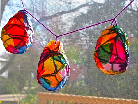 Growing A Jeweled Rose: 100 Things You Can Purchase from the Dollar Tree and Use in Play Chrysalis Craft, Butterfly Cocoon, Tissue Paper Lanterns, Butterfly Chrysalis, Funny Ideas, Scribble Art, Paper Mache Crafts, Egg Crafts, Egg Shape