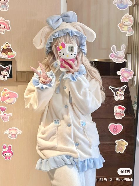 Sanrio Outfits Cinnamoroll, Cinnamon Roll Sanrio Human Version, Cinnamon Roll Sanrio Inspired Outfit, Cinnamoroll Human Fanart, Cute Sanrio Outfits, Blue Cutecore Outfit, Cinnamoroll Outfit Ideas, Cinnamoroll Fashion, Cinnamoroll Dress