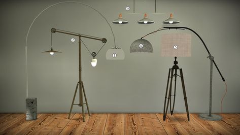 MXIMS — LIGHTING UPDATE II Urban Industrial Floor Lamp ... Ikea Ypperlig, Floor Lamp Makeover, Office Desk Lamp, Bed Without Headboard, Sims 2 Cc, Curved Floor Lamp, Eames House Bird, Constellation Wall, Arco Floor Lamp