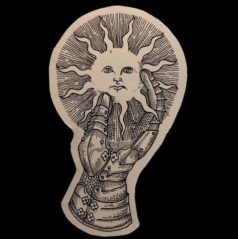 Hand Tattoo Designs, Illusion Tattoos, Optical Illusion Tattoos, Woodcut Tattoo, Medieval Tattoo, Engraving Tattoo, Woodcut Art, Sun Tattoos, Tatuaje A Color