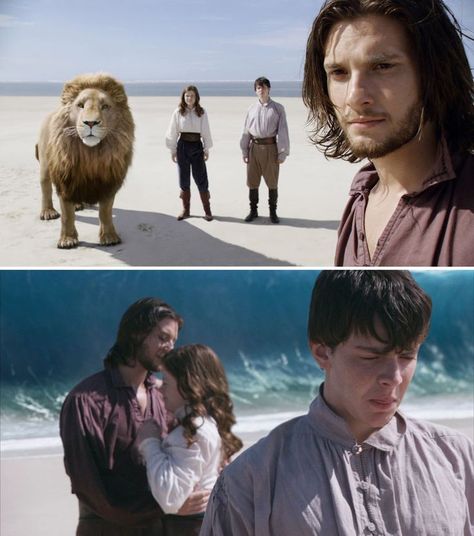 The Chronicles of Narnia - The Voyage of the Dawn Treader: Liam Neeson as the voice of Aslan, Georgie Henley as Lucy Pevensie, Skandar Keynes as Edmund Pevensie and Ben Barnes as Prince Caspian. Lucy And Caspian, Caspian And Lucy, Tristan Isolde, Voyage Of The Dawn Treader, The Dawn Treader, Skandar Keynes, Dawn Treader, Lucy Pevensie, Narnia 3