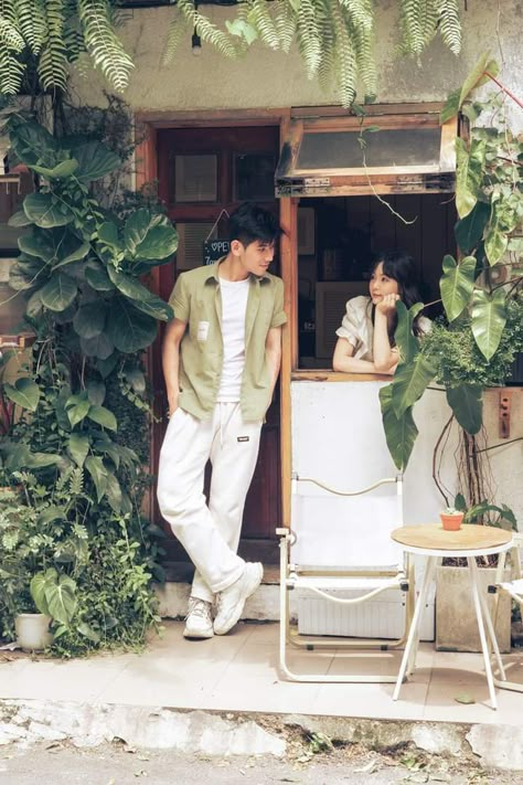 Couple On A Balcony, Cafe Prewedding Photo Shoot, Prewedding Cafe, Cups Illustration, Prewed Indoor, Reference Couple, Pose Prewedding, Prenup Ideas, Pre Wedding Photoshoot Outfit