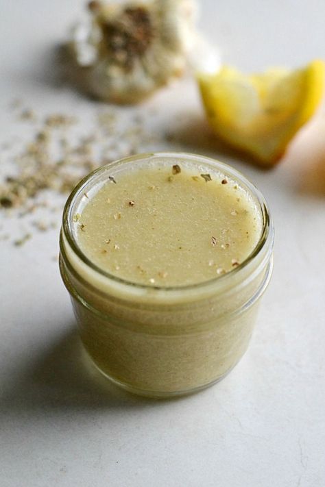 Roasted Garlic Greek Dressing (AIP/Paleo/Sugar Free) Aip Salads, Power Meals, Aip Sauces, Aip Protocol, Paleo Condiments, Homemade Dressings, Paleo Sauces, Autoimmune Recipes, Green Breakfast