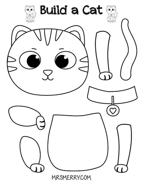 Cat Template, Free Printable Crafts, Printables Free Kids, Cat Kids, Animal Crafts For Kids, Printable Activities For Kids, Daycare Crafts, Cat Crafts, Printable Crafts