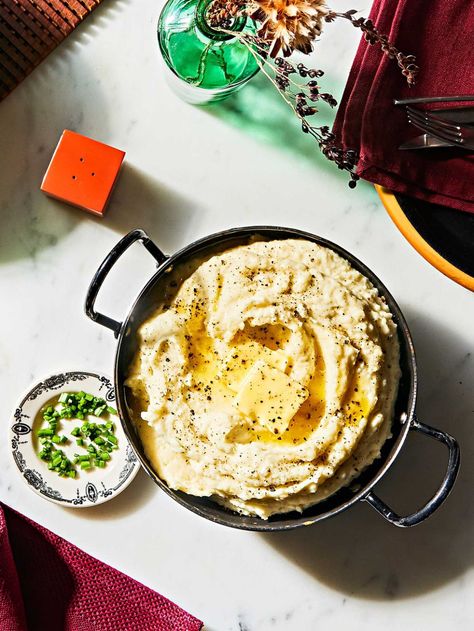 Celery Root Mashed Potatoes Recipe | Saveur Maple Butter Recipe, Vegetarian Holiday Recipes, Best Mashed Potatoes, Potato Fritters, Celery Root, Fried Shallots, Garlic Mashed Potatoes, Mashed Potato Recipes, Garlic Mashed