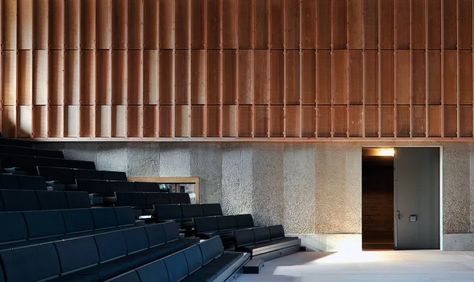 Haworth Tompkins Architects, Philip Vile · Aldeburgh Music Creative Campus · Divisare Music Creative, Auditorium Design, Theatre Interior, Lecture Theatre, Rehearsal Room, Timber Roof, Lectures Hall, Hall Interior, Theatre Design