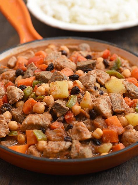 Pork Menudo with pork cubes, liver, vegetables, and raisins in a rich tomato gravy. Hearty and flavorful, this Filipino stew is perfect with steamed rice! Pork Menudo Recipe Filipino, Menudo Recipe Filipino, Menudo Recipe Authentic, Filipino Menudo, Dinner Recipes Pork, Pork Menudo Recipe, Pork Menudo, Pork Cubes, Pilipino Recipe