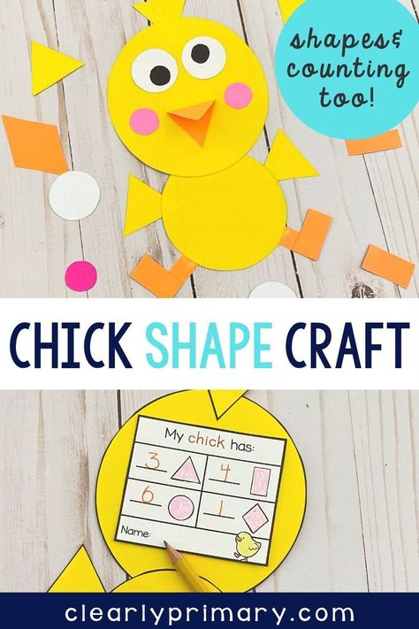 Kindergarten Easter Crafts, Easter Math Activities, Easter Craft For Kids, Chick Craft, Easter Chick Craft, Easter Kindergarten, Easter Math, Shapes Kindergarten, Spring Kindergarten