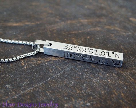 Coordinates Necklace, Mens Necklace Personalized, Mens Custom Jewelry, Baguette Diamond Necklace, Message Necklace, Dainty Diamond Necklace, Latitude Longitude, Diamond Solitaire Necklace, Couple Items