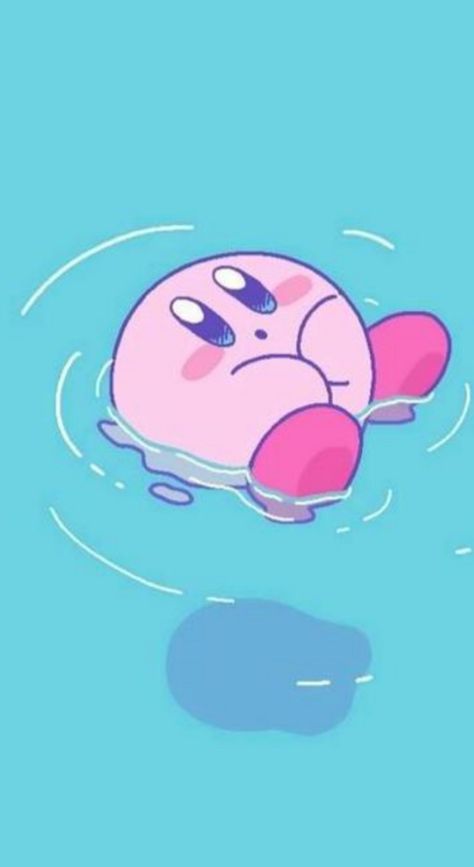 Wallpaper of Kirby in the water floating Kirby In Water, Kirby Watermelon, Kirby Phone Wallpaper, Pink Kirby Wallpaper, Kirby Design, Sanrio Icons, Peanuts Wallpaper, Tufting Ideas, Fridge Art