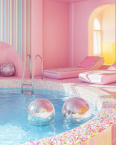 Would you judge me if I licked the pool walls? 😛 #sprinkles #candyland #pinkaesthetic #jimmies #discoballdecor #discoball #spaday Candyland Aesthetic, The Jetsons, Judge Me, Candy Land, Disco Ball, Spa Day, Pink Aesthetic, The Pool, Sprinkles