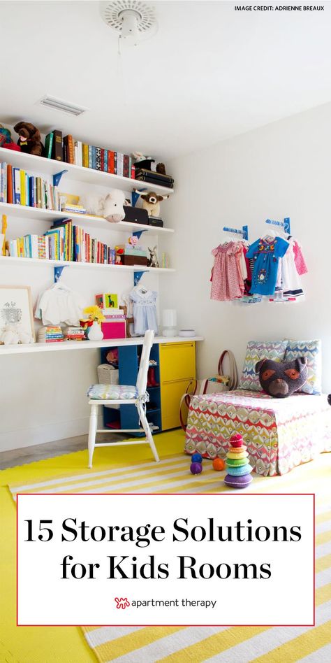 Figuring out cute and practical storage solutions for your kids’ rooms can be a challenge, especially if you can’t do major installations. Check out these inspired organization ideas from real kids bedrooms. #kidsroomstorage #kidsstorage #toystorage #storageideas #kidsstorageideas #storagehacks #kidsroom #playroom Toddler Bedroom Storage, Two Living Room Ideas, Girls Bedroom Storage, Stylish Kids Room, Small Apartment Therapy, Bedroom Storage Ideas, Baby Room Storage, Kids Bedroom Storage, Girls Bedroom Makeover