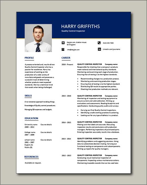 Free Quality Control Inspector resume template 1 Sales Representative Resume, Chef Resume, Free Cv Template Word, Web Developer Resume, One Page Resume Template, Sales Resume, Cv Template Word, Resume Summary, Teacher Resume Template