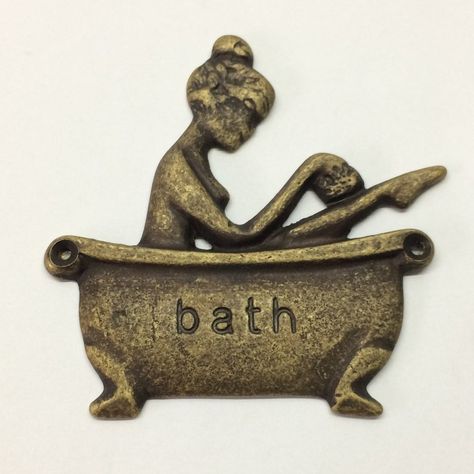 Vintage Solid Brass Lady In Tub Bathroom Retro Sign in Lot | Etsy Bathroom Retro, Toilet Door Sign, Bath Sign, Vintage Brass Decor, Tub Bathroom, Toilet Door, Guest Houses, Brass Bathroom, Bathroom Door