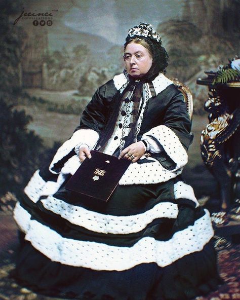 History in Color on Instagram: “Queen Victoria photographed in 1872 wearing the dress that she wore at the Thanksgiving Service for the recovery of Edward Prince of Wales,…” Queen Victoria Facts, Queen Victoria Dress, Queen Victoria Series, Queen Victoria Wedding, Victoria Family Tree, Queen Victoria Family Tree, Queen Victoria's Daughters, Queen Victoria Children, Young Queen Victoria