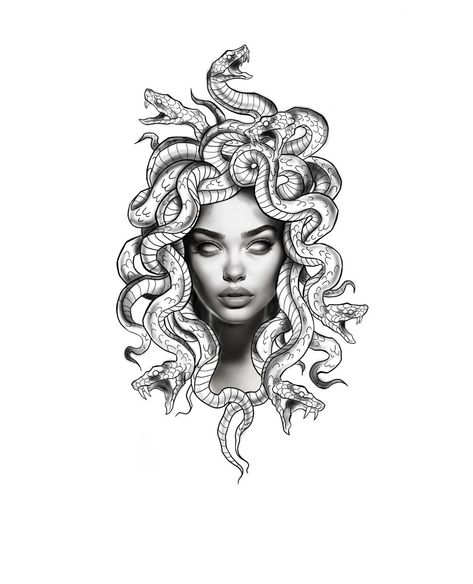 Medusa Hand Tattoo Stencil, Black And White Medusa Tattoo, Fineline Medusa Tattoo, Tattoos Spine, Medusa Artwork, Shoulder Sleeve Tattoos, Medusa Tattoo Design, Cute Hand Tattoos, Forearm Tattoo Design