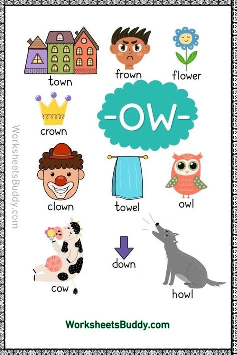 OW Word Family Worksheets with Pictures - Download OW Word Unit Ow Words Worksheet, Ow Words, Word Families Printables, Ingles Kids, Word Family List, Family Words, Family Worksheets, Seasons Worksheets, Words Worksheet