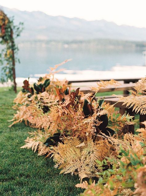 Floral Lined Aisle Wedding, Flower Bar For Wedding, Isle Flowers, Isle Decor, Floral Aisle, Wedding In Montana, Autumn Florals, Wedding Arbors, Cozy Wedding