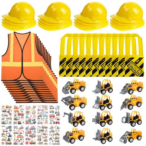 PRICES MAY VARY. Construction Party Supplies: the package comes with 12 pieces of construction vests, 12 pieces of soft plastic construction yellow hats, 12 pieces of under construction yellow tote bags, 12 pieces of mini construction vehicles and 10 sheets of tattoo stickers with the design of construction vehicle, enough quantity lets more people involve in the costume party Suitable Size: the construction hat is about 10 x 7.8 x 5.3 inches, which is suitable for most people's head; The mini y Yellow Tractor Birthday Party, Colorful Construction Birthday Party, Truck Themed 2nd Birthday Party, Construction 1st Birthday Party, Construction Birthday Party Food, Yellow Hats, Tattoo Party, Kids Construction, Construction Hat