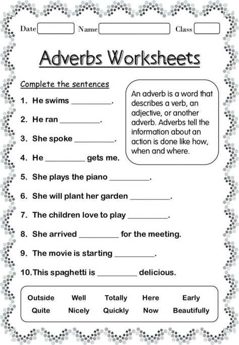 Adverb Activities, Adverbs Worksheet, Worksheet For Class 2, Preposition Worksheets, Adjective Worksheet, Worksheets For Grade 3, English Grammar Worksheets, Time Worksheets, Kids Worksheets Printables